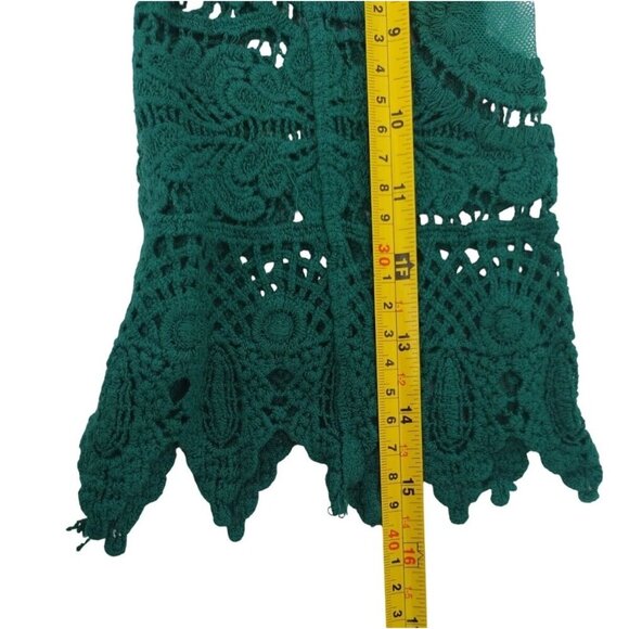 Green Lace Bell Sleeve Tunic Top Embroidered Sheer Overlay By Ultra Pink Womens - Picture 8 of 8